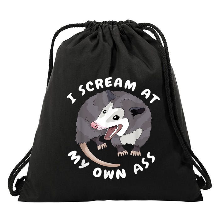 Funny Possum I Scream At My Own Trash Cat Opossum Meme Drawstring Bag