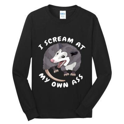 Funny Possum I Scream At My Own Trash Cat Opossum Meme Tall Long Sleeve T-Shirt