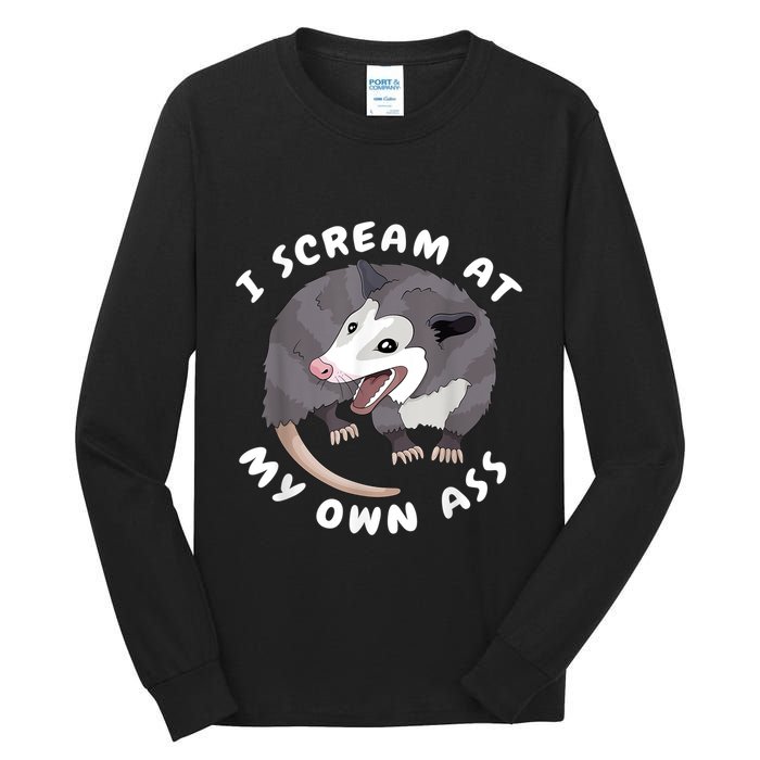 Funny Possum I Scream At My Own Trash Cat Opossum Meme Tall Long Sleeve T-Shirt