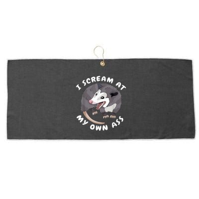 Funny Possum I Scream At My Own Trash Cat Opossum Meme Large Microfiber Waffle Golf Towel