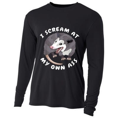 Funny Possum I Scream At My Own Trash Cat Opossum Meme Cooling Performance Long Sleeve Crew