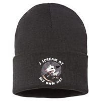 Funny Possum I Scream At My Own Trash Cat Opossum Meme Sustainable Knit Beanie
