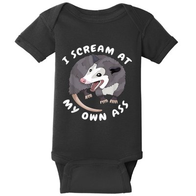Funny Possum I Scream At My Own Trash Cat Opossum Meme Baby Bodysuit