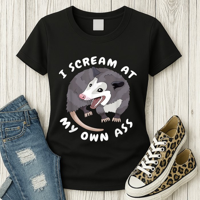 Funny Possum I Scream At My Own Trash Cat Opossum Meme Womens T-Shirt