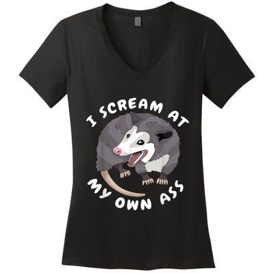 Funny Possum I Scream At My Own Trash Cat Opossum Meme Women's V-Neck T-Shirt