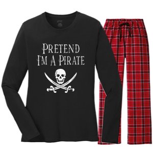 Fun Pretend I'm A Pirate Lazy Halloween Costume Skull Swords Women's Long Sleeve Flannel Pajama Set 