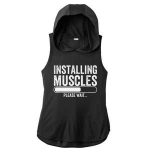 Funny Panda Installing Muscles Please Wait Gym Fitness Ladies PosiCharge Tri-Blend Wicking Draft Hoodie Tank