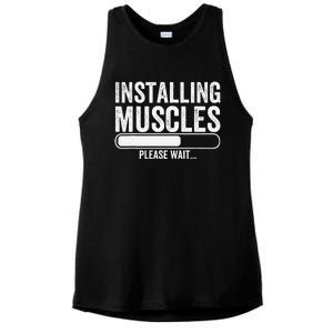 Funny Panda Installing Muscles Please Wait Gym Fitness Ladies PosiCharge Tri-Blend Wicking Tank