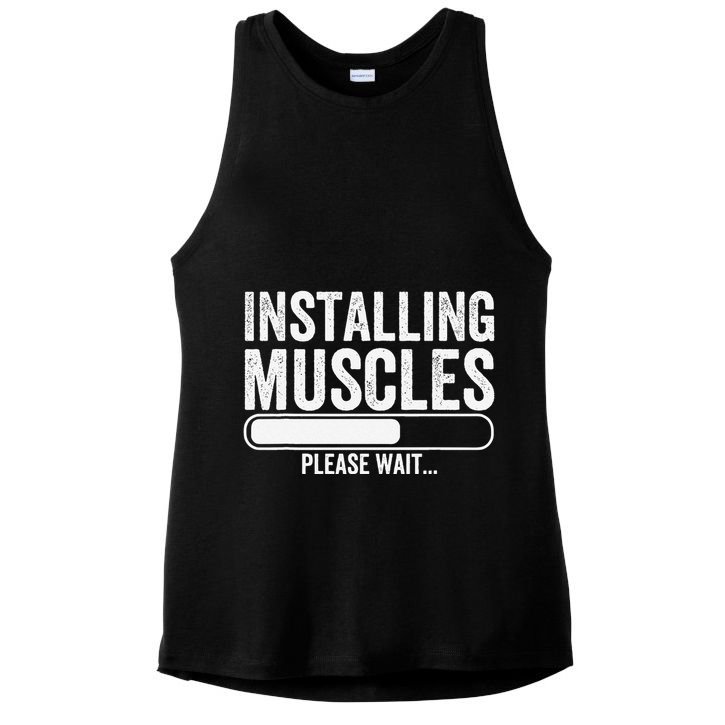 Funny Panda Installing Muscles Please Wait Gym Fitness Ladies PosiCharge Tri-Blend Wicking Tank