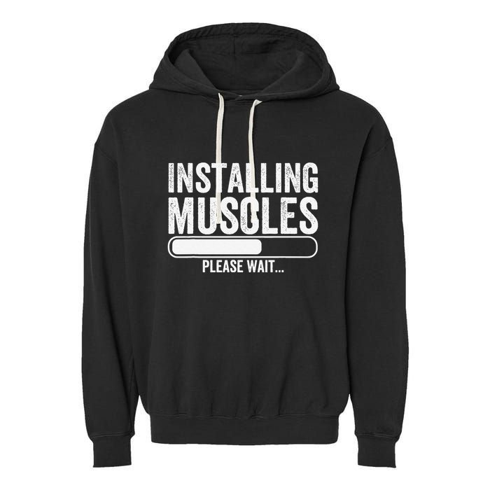 Funny Panda Installing Muscles Please Wait Gym Fitness Garment-Dyed Fleece Hoodie