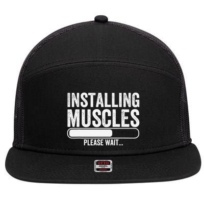 Funny Panda Installing Muscles Please Wait Gym Fitness 7 Panel Mesh Trucker Snapback Hat