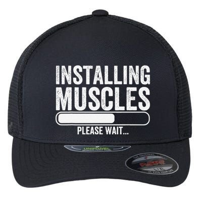 Funny Panda Installing Muscles Please Wait Gym Fitness Flexfit Unipanel Trucker Cap