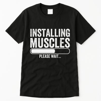 Funny Panda Installing Muscles Please Wait Gym Fitness Tall T-Shirt