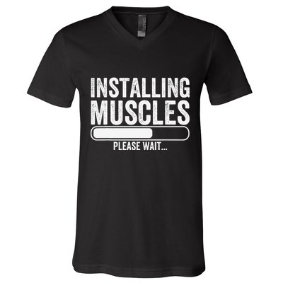 Funny Panda Installing Muscles Please Wait Gym Fitness V-Neck T-Shirt