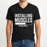Funny Panda Installing Muscles Please Wait Gym Fitness V-Neck T-Shirt