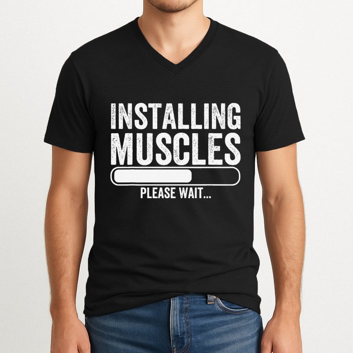 Funny Panda Installing Muscles Please Wait Gym Fitness V-Neck T-Shirt
