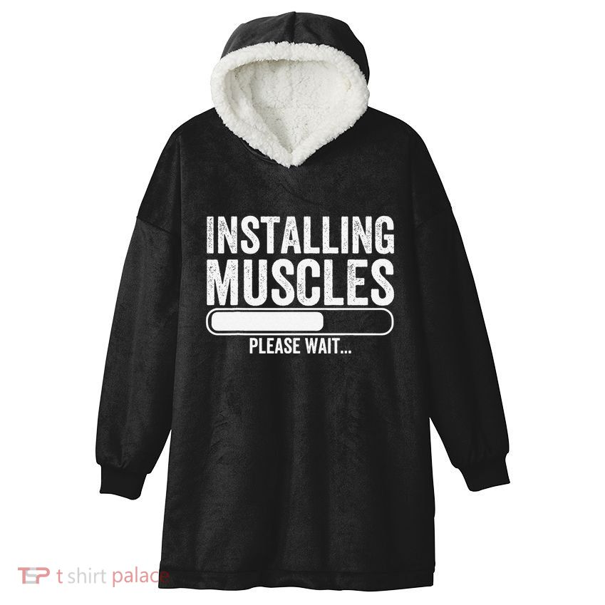 Funny Panda Installing Muscles Please Wait Gym Fitness Hooded Wearable Blanket