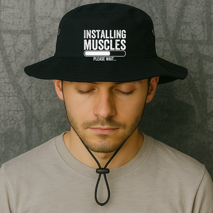Funny Panda Installing Muscles Please Wait Gym Fitness Bucket Hat