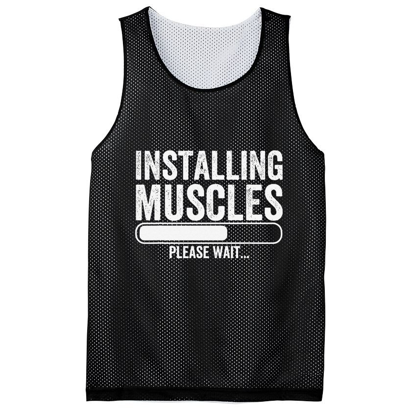 Funny Panda Installing Muscles Please Wait Gym Fitness Mesh Reversible Basketball Jersey Tank