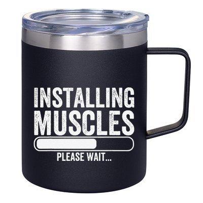 Funny Panda Installing Muscles Please Wait Gym Fitness 12oz Stainless Steel Coffee Mug