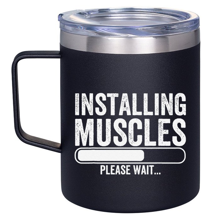 Funny Panda Installing Muscles Please Wait Gym Fitness 12oz Stainless Steel Coffee Mug