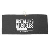 Funny Panda Installing Muscles Please Wait Gym Fitness Large Microfiber Waffle Golf Towel