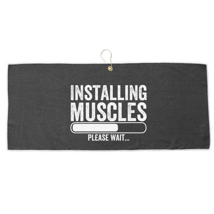 Funny Panda Installing Muscles Please Wait Gym Fitness Large Microfiber Waffle Golf Towel