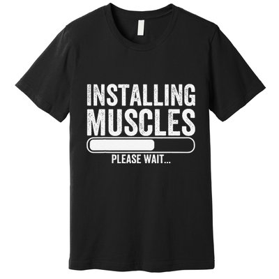Funny Panda Installing Muscles Please Wait Gym Fitness Premium T-Shirt