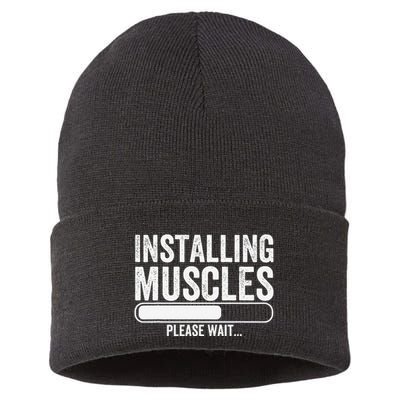 Funny Panda Installing Muscles Please Wait Gym Fitness Sustainable Knit Beanie