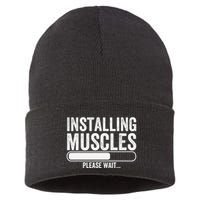 Funny Panda Installing Muscles Please Wait Gym Fitness Sustainable Knit Beanie