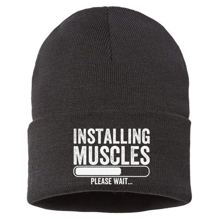 Funny Panda Installing Muscles Please Wait Gym Fitness Sustainable Knit Beanie
