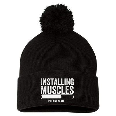 Funny Panda Installing Muscles Please Wait Gym Fitness Pom Pom 12in Knit Beanie