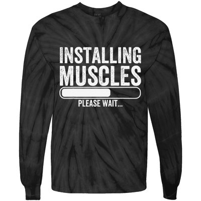 Funny Panda Installing Muscles Please Wait Gym Fitness Tie-Dye Long Sleeve Shirt