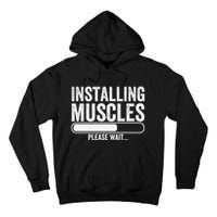 Funny Panda Installing Muscles Please Wait Gym Fitness Tall Hoodie