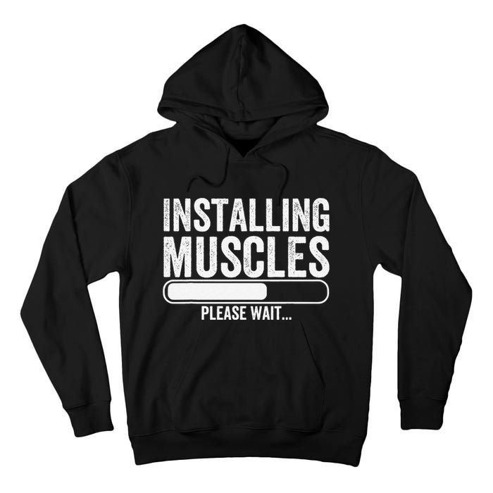 Funny Panda Installing Muscles Please Wait Gym Fitness Tall Hoodie