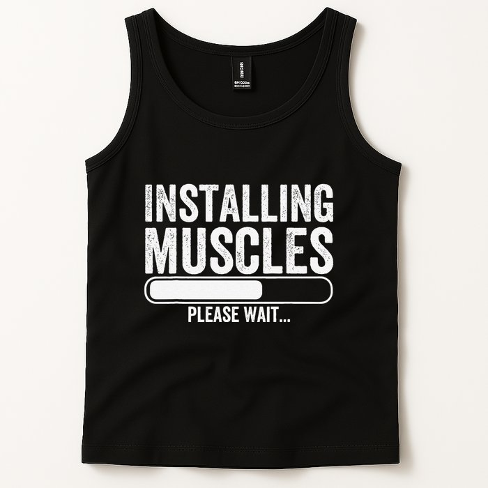 Funny Panda Installing Muscles Please Wait Gym Fitness Tank Top