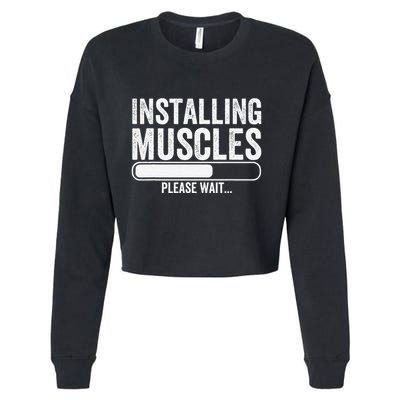 Funny Panda Installing Muscles Please Wait Gym Fitness Cropped Pullover Crew