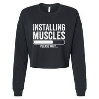 Funny Panda Installing Muscles Please Wait Gym Fitness Cropped Pullover Crew