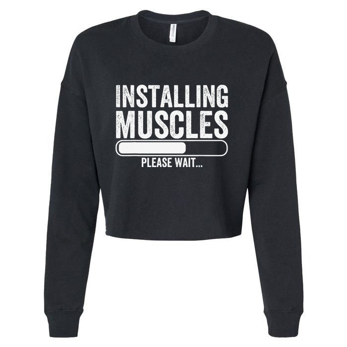 Funny Panda Installing Muscles Please Wait Gym Fitness Cropped Pullover Crew