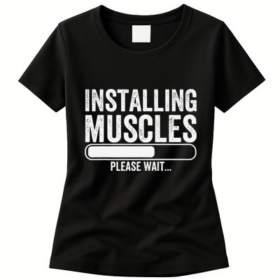 Funny Panda Installing Muscles Please Wait Gym Fitness Womens T-Shirt
