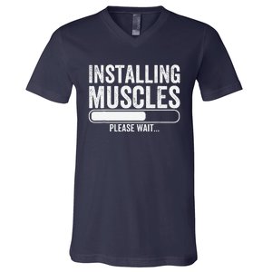 Funny Panda Installing Muscles Please Wait Gym Fitness V-Neck T-Shirt