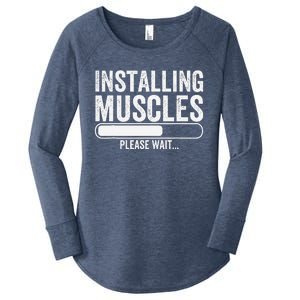 Funny Panda Installing Muscles Please Wait Gym Fitness Women's Perfect Tri Tunic Long Sleeve Shirt