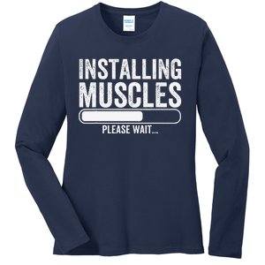 Funny Panda Installing Muscles Please Wait Gym Fitness Ladies Long Sleeve Shirt