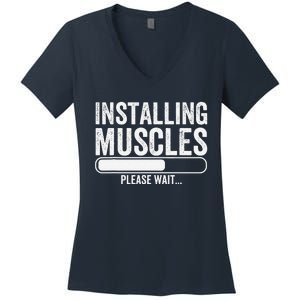 Funny Panda Installing Muscles Please Wait Gym Fitness Women's V-Neck T-Shirt