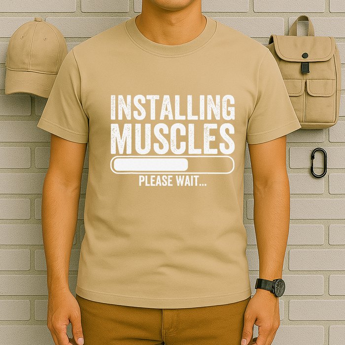 Funny Panda Installing Muscles Please Wait Gym Fitness T-Shirt