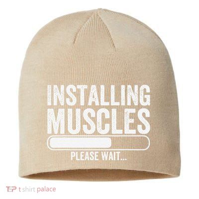 Funny Panda Installing Muscles Please Wait Gym Fitness Sustainable Beanie