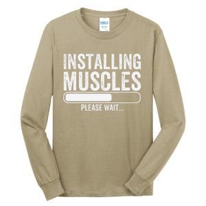 Funny Panda Installing Muscles Please Wait Gym Fitness Tall Long Sleeve T-Shirt