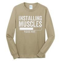 Funny Panda Installing Muscles Please Wait Gym Fitness Tall Long Sleeve T-Shirt