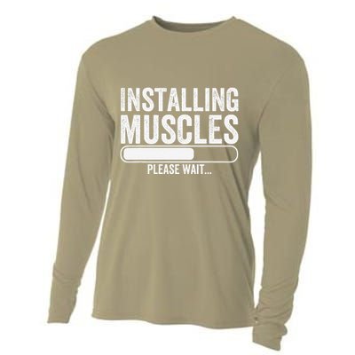 Funny Panda Installing Muscles Please Wait Gym Fitness Cooling Performance Long Sleeve Crew