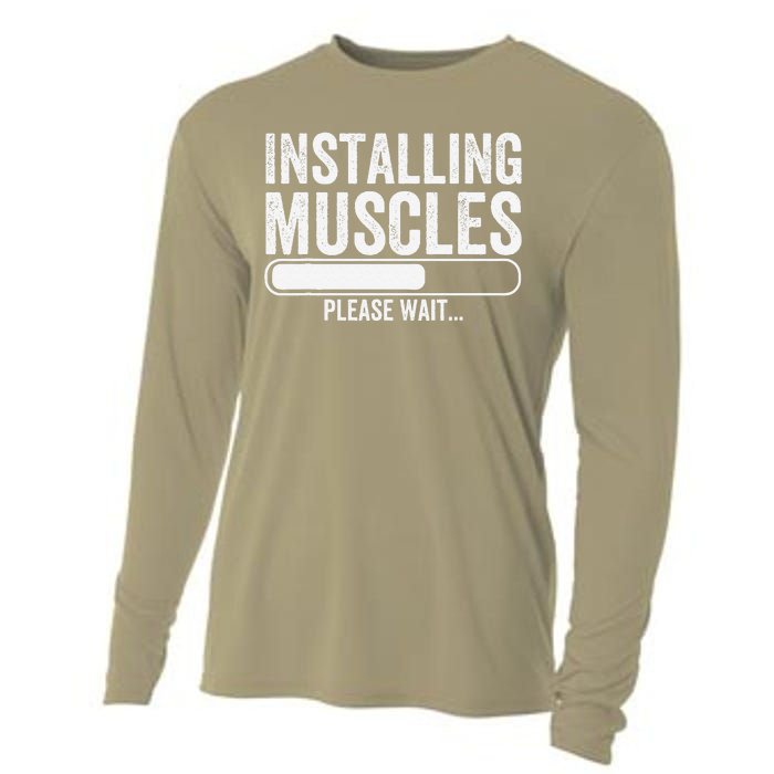 Funny Panda Installing Muscles Please Wait Gym Fitness Cooling Performance Long Sleeve Crew